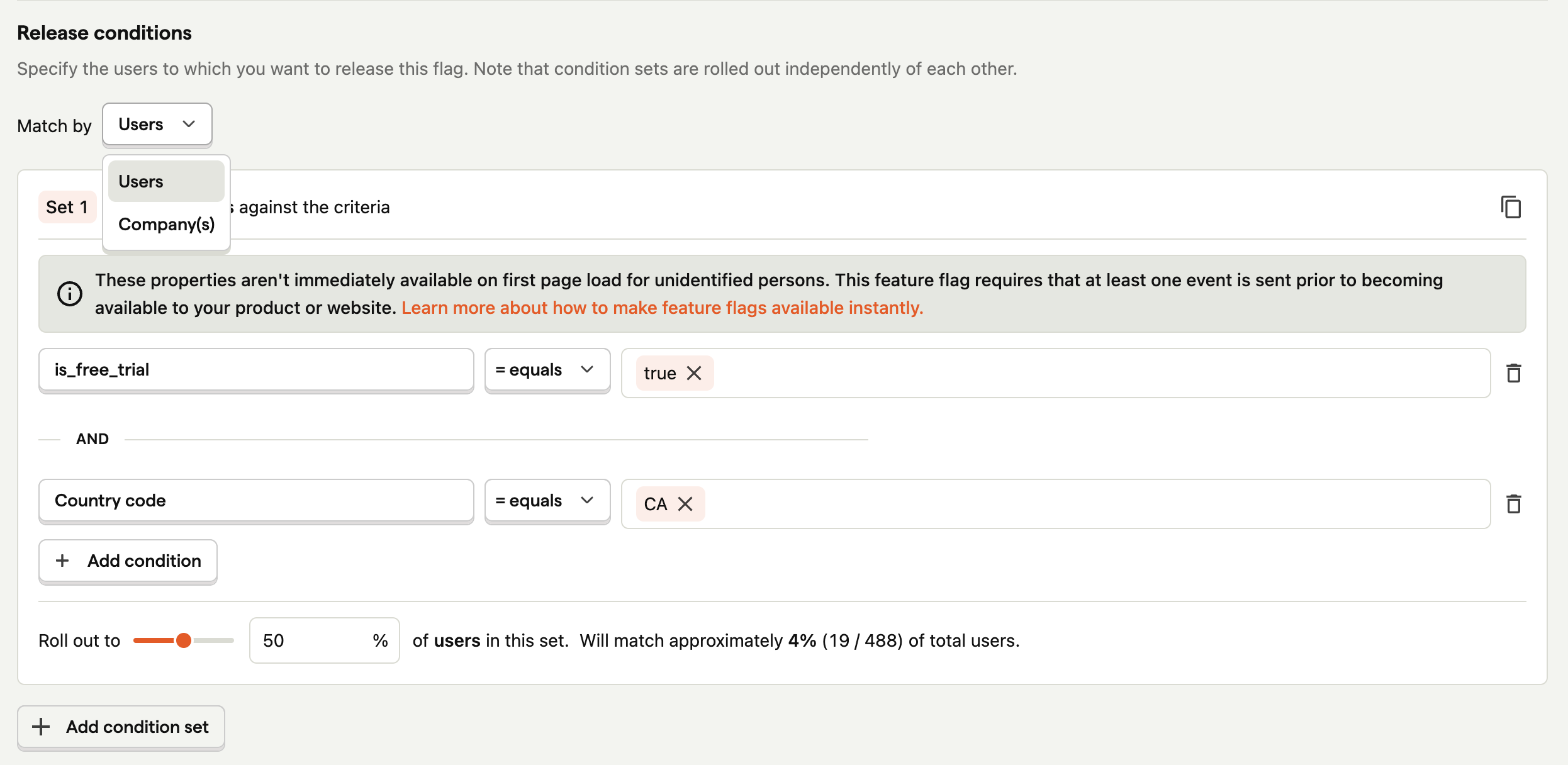 Feature flags release conditions